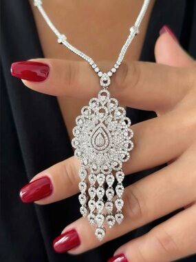 White Gold Plated Made W Swarovski Crystal Women's Necklace Bridal Jewelry